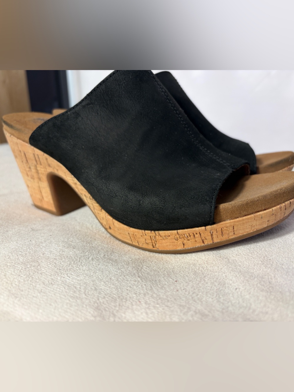 Black Suede Cork-Heel Mule - Women's Slide Sandal